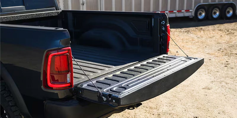 Ram 2500 truck bed with multifunction tailgate and cargo space.